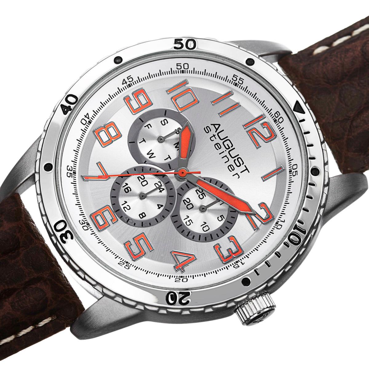 Men`s August Steiner AS8116 Quartz Multifunction Leather Strap Watch