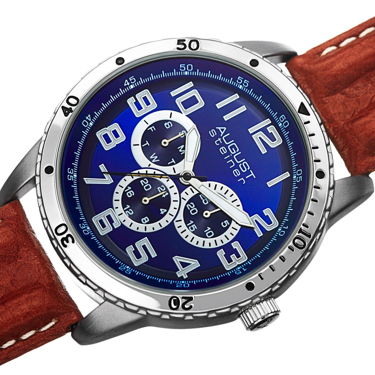 Men`s August Steiner AS8116 Quartz Multifunction Leather Strap Watch Brown