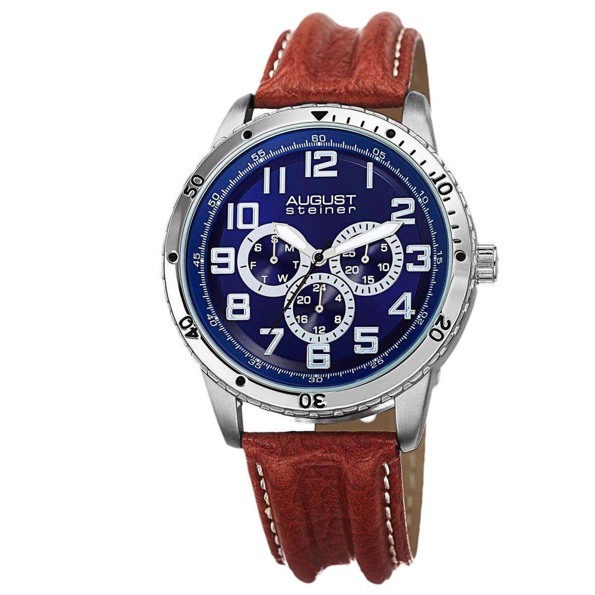 Men`s August Steiner AS8116 Quartz Multifunction Leather Strap Watch Brown