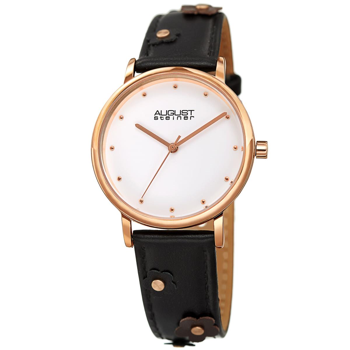 Women`s August Steiner AS8260 Quartz Movement Leather Strap with Flowers Watch