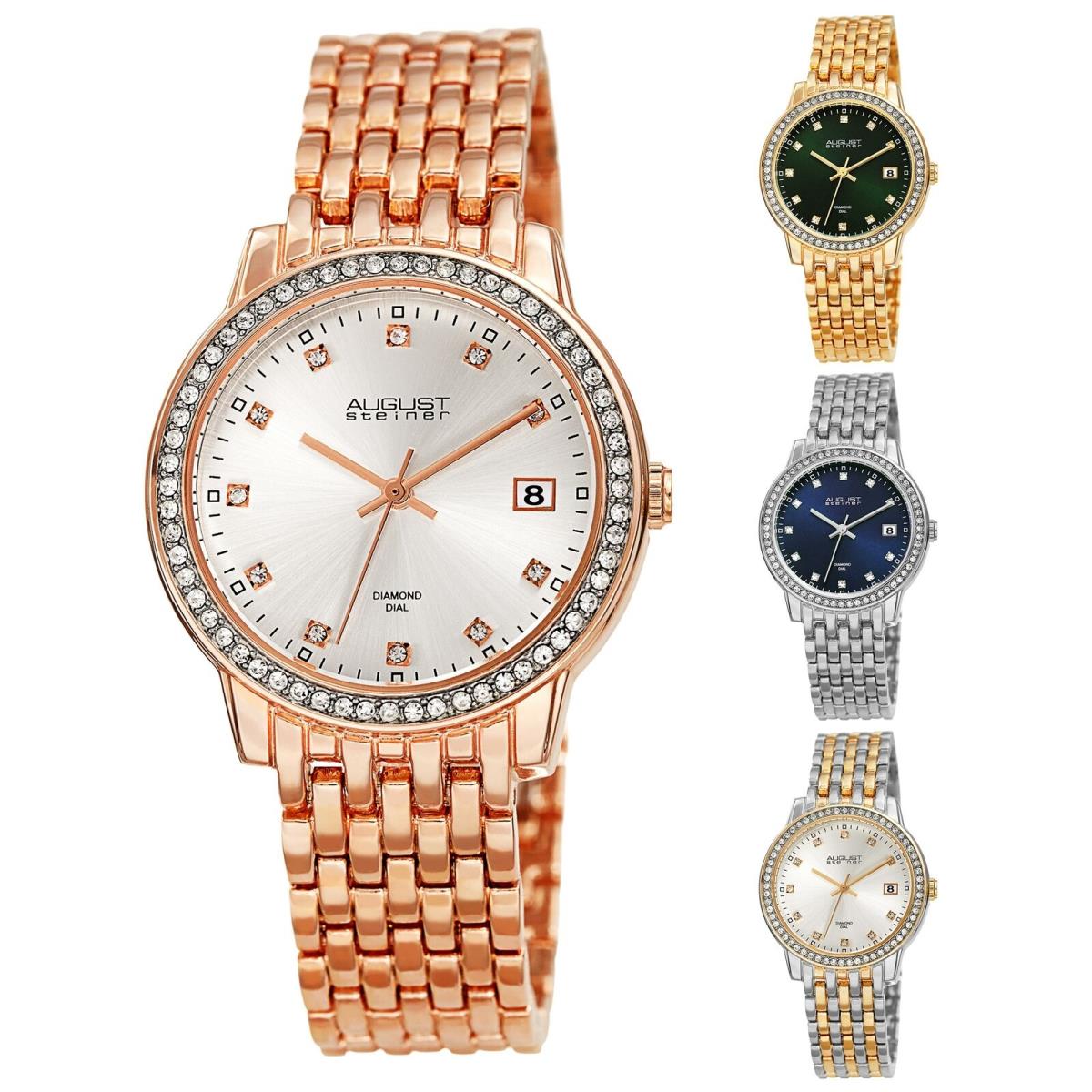 Women`s August Steiner AS8262 Crystal Bezel Diamond Dial Date Bracelet Watch