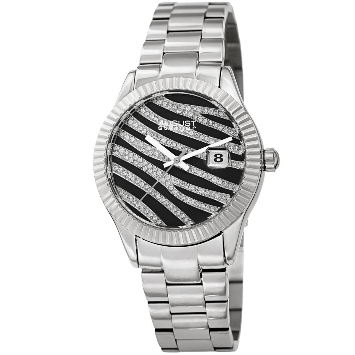 Women`s August Steiner AS8276 Zebra Grooved Crystal Date Stainless Steel Watch Silver