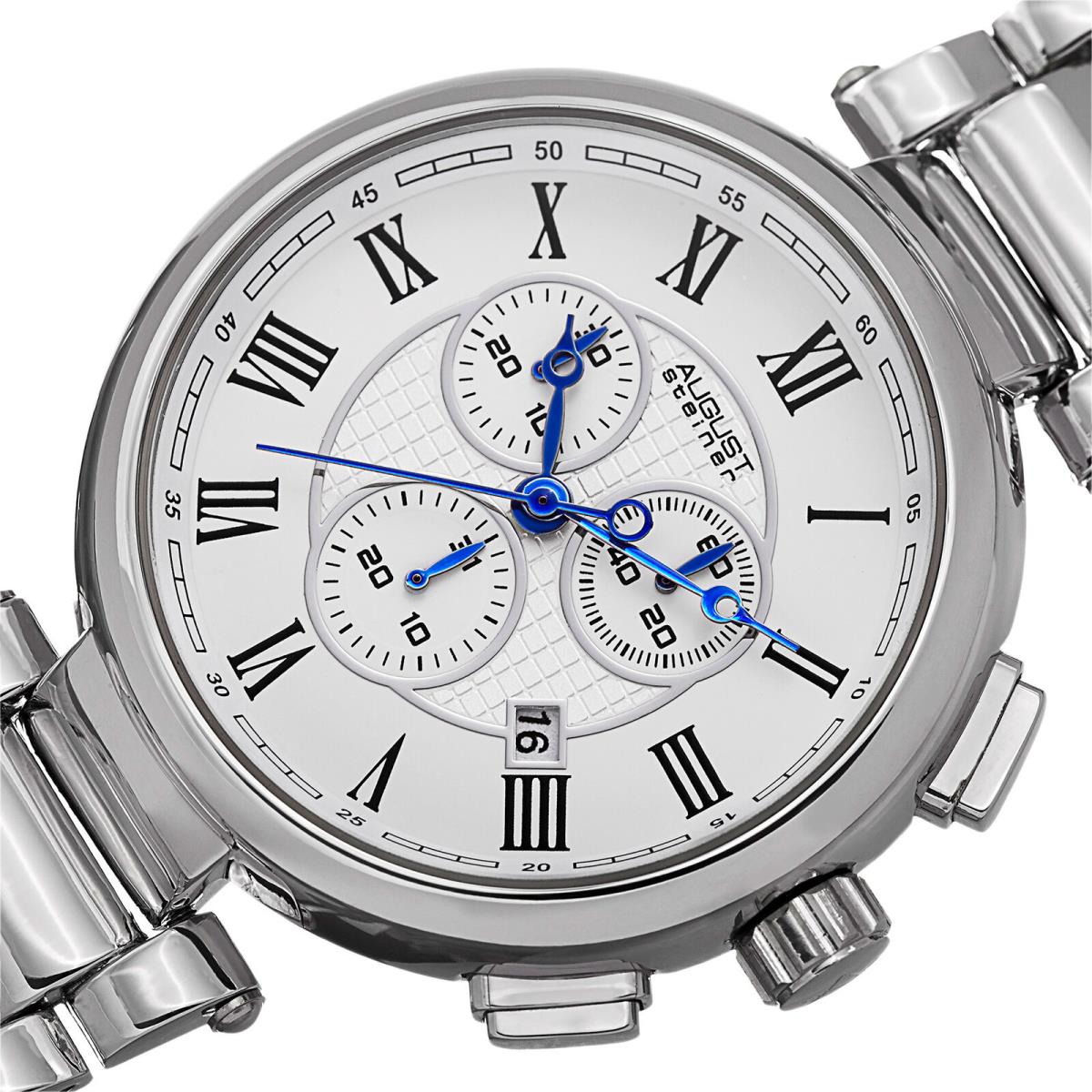 Men`s August Steiner AS8148SS Swiss Chronograph White Dial Silver-tone Watch