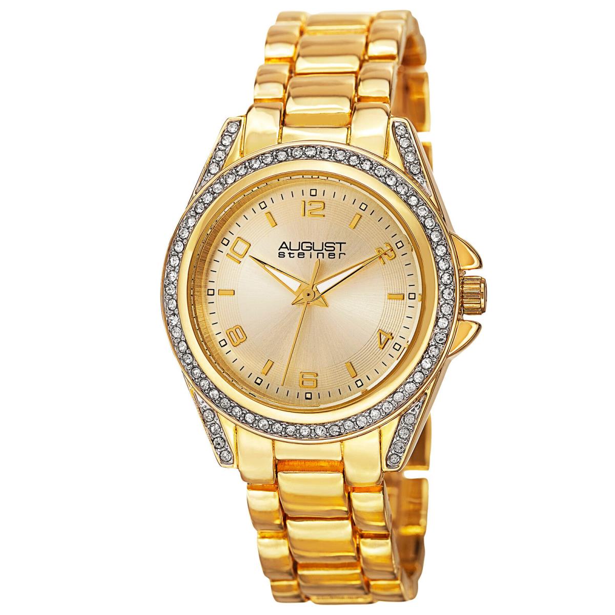 Women`s August Steiner AS8149YG Quartz Crystal Bezel Lugs Steel Bracelet Watch