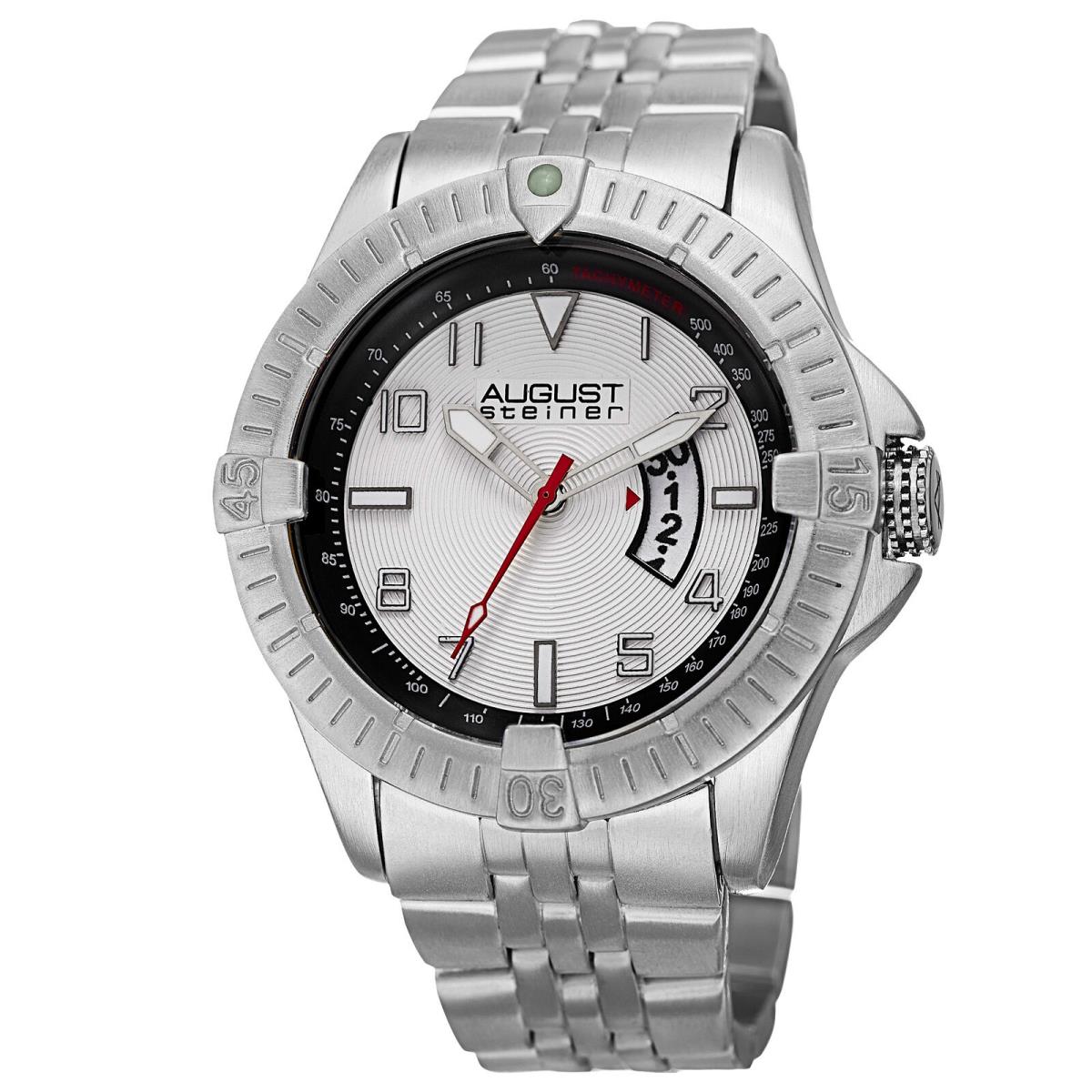 Men`s August Steiner AS8185SS Swiss Date Indicator Tacymeter Silver-tone Watch