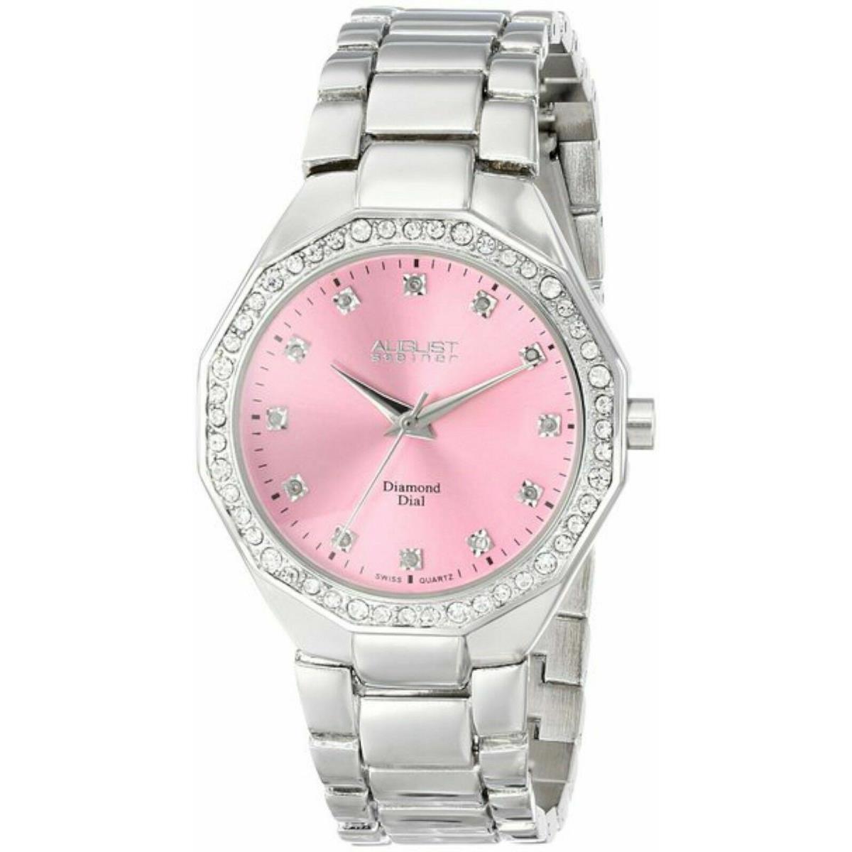 August Steiner AS8044PK Women`s Diamond Swiss Bracelet Crystals Pink Watch