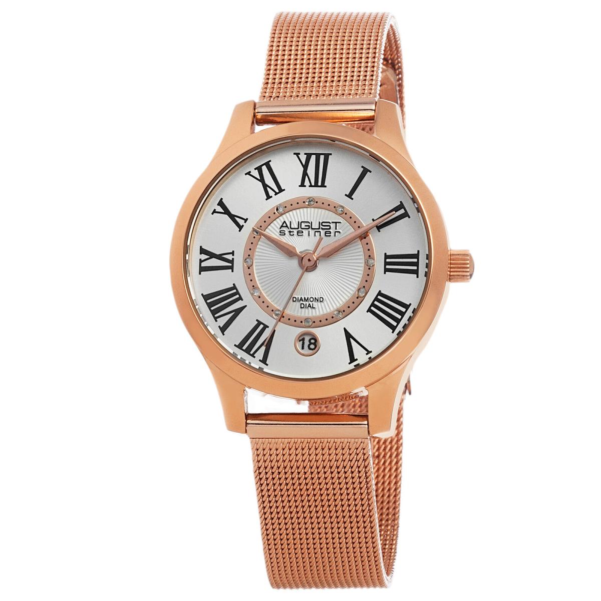 Women`s August Steiner AS8094RG Diamond Date Rose-tone Stainless Steel Watch