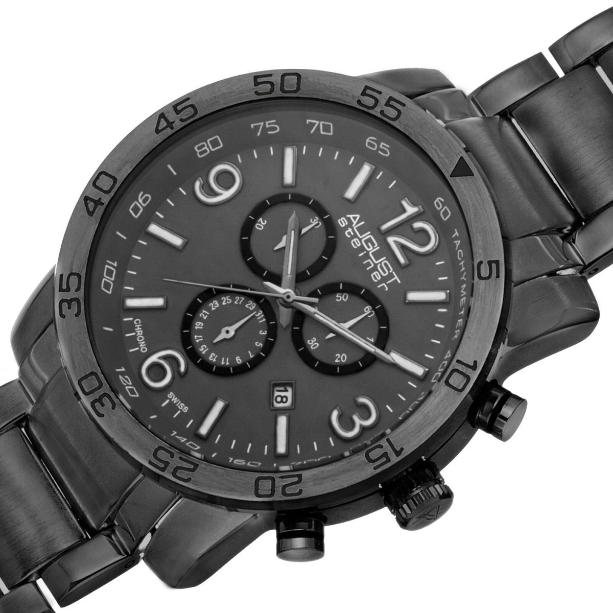 Men`s August Steiner AS8097GN Swiss Chronograph Tachymeter Gunmetal Watch