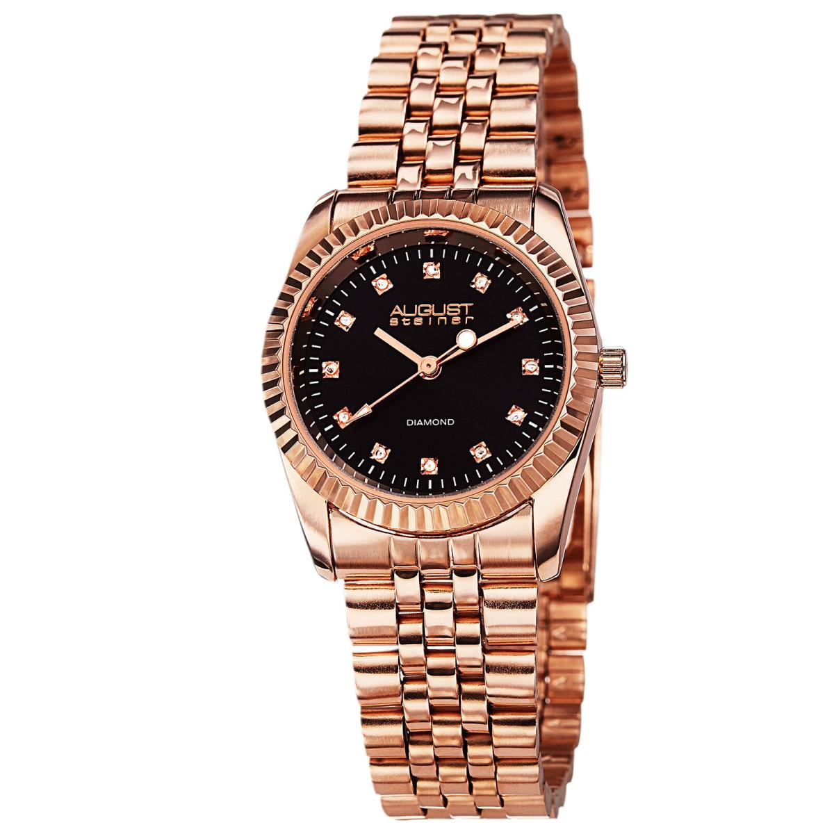 Women`s August Steiner AS8046RG Diamond Markers Rose-tone Bracelet Watch