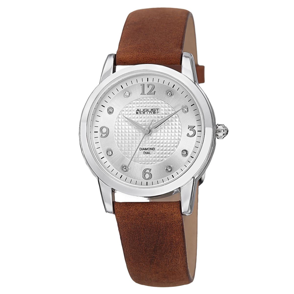 Women`s August Steiner AS8198BR Diamond Hour Marker Leather Strap Watch