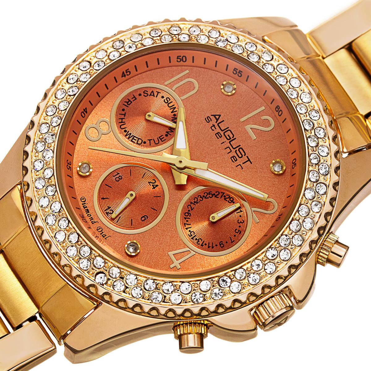 Women`s August Steiner AS8136YGOR Orange Diamond Dial Gold-tone Bracelet Watch