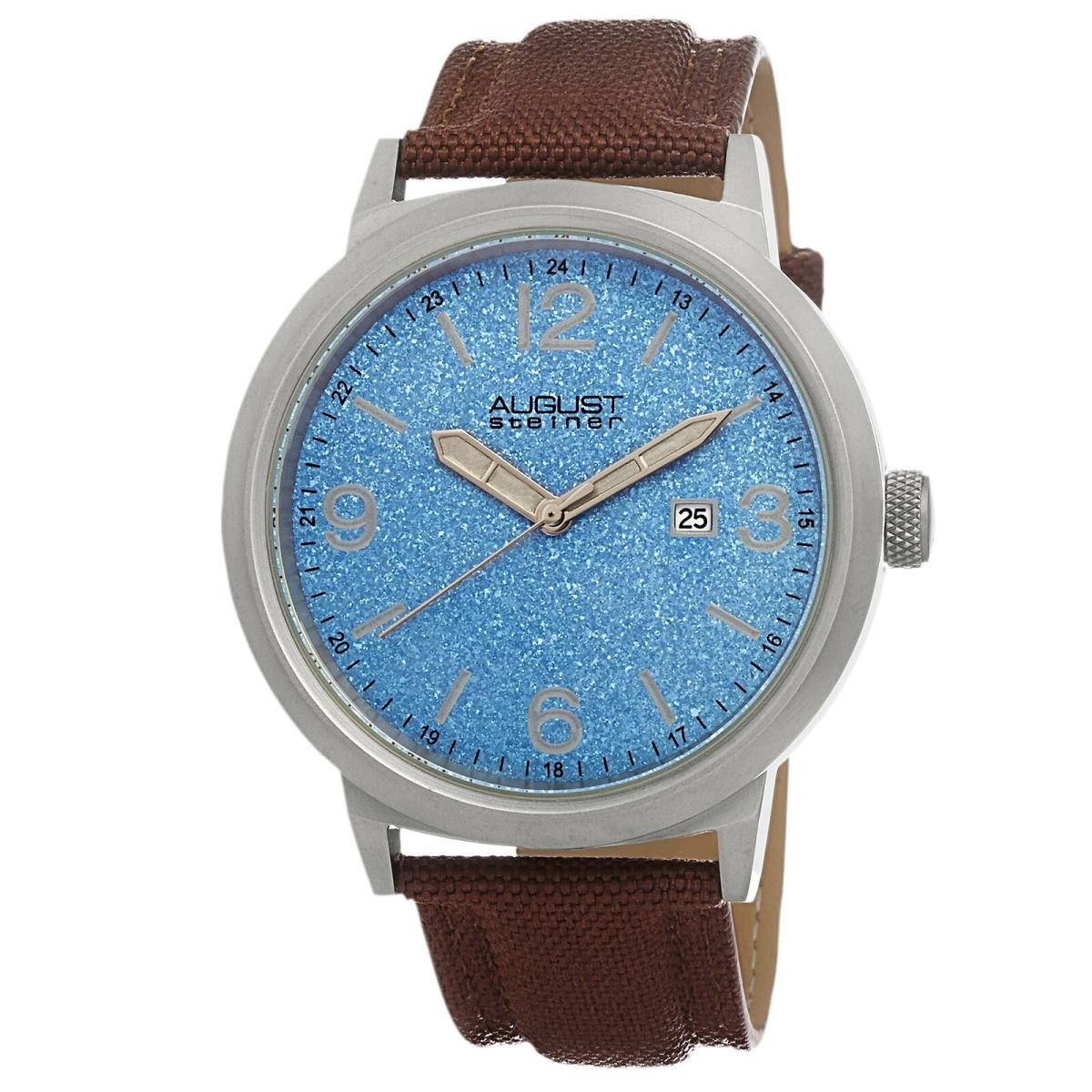 Men`s August Steiner AS8088BU Quartz Blue Sparkling Dial Canvas Strap Watch