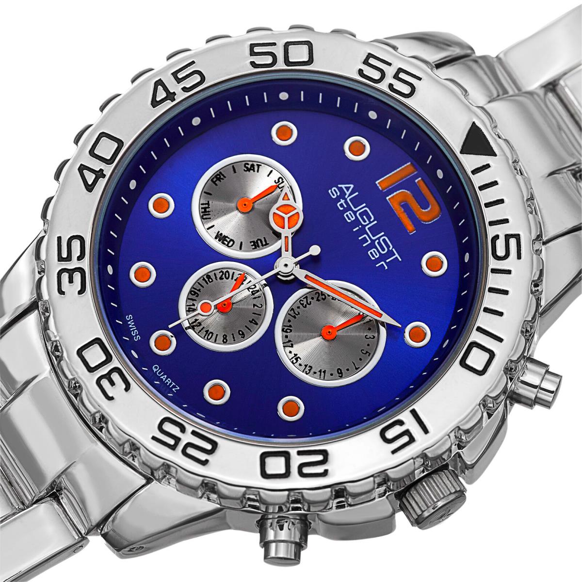 Men`s August Steiner AS8158BU Blue Dial Multifunction Dual Time Bracelet Watch