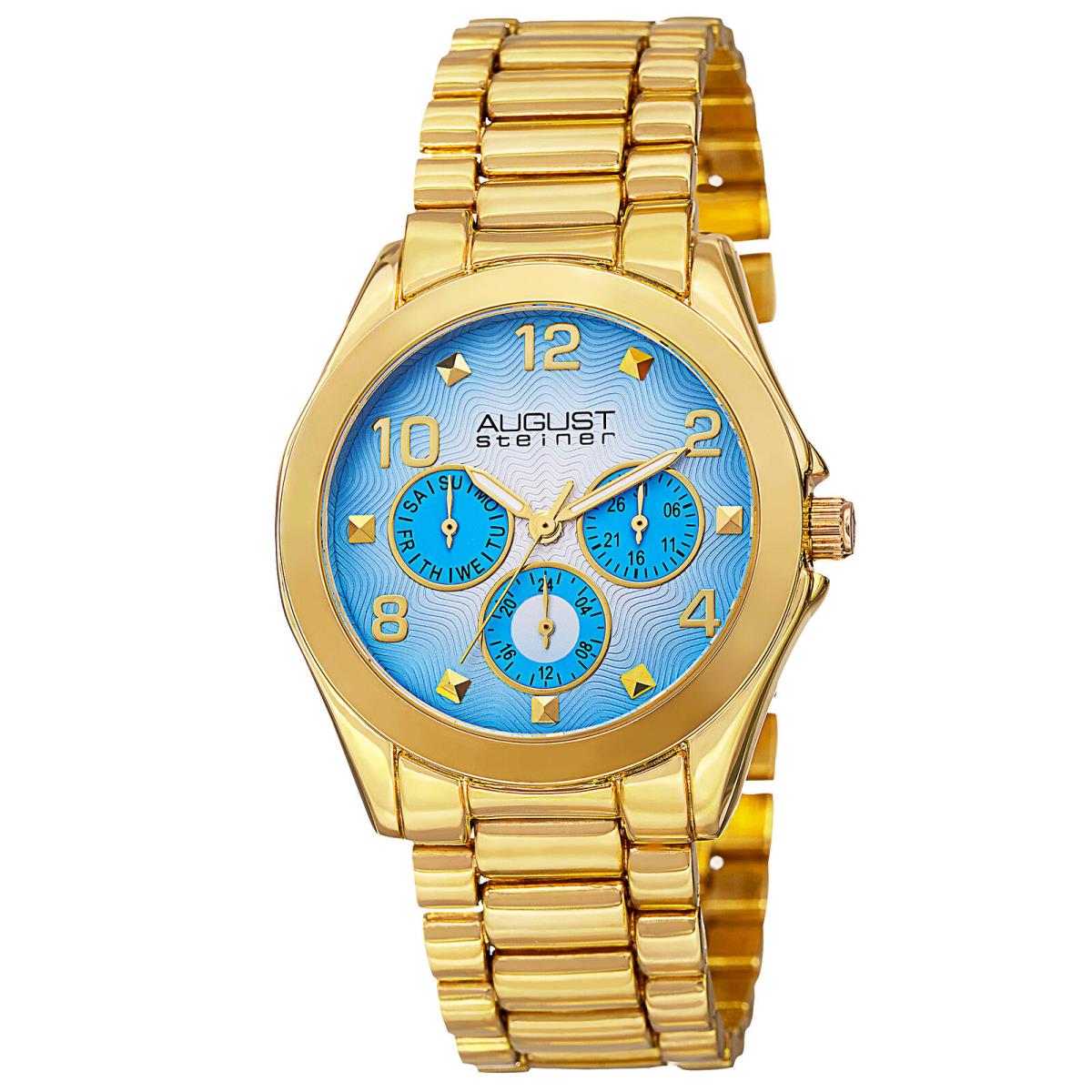 Women`s August Steiner AS8150YG Day/date Gmt Blue Dial Gold-tone Bracelet Watch