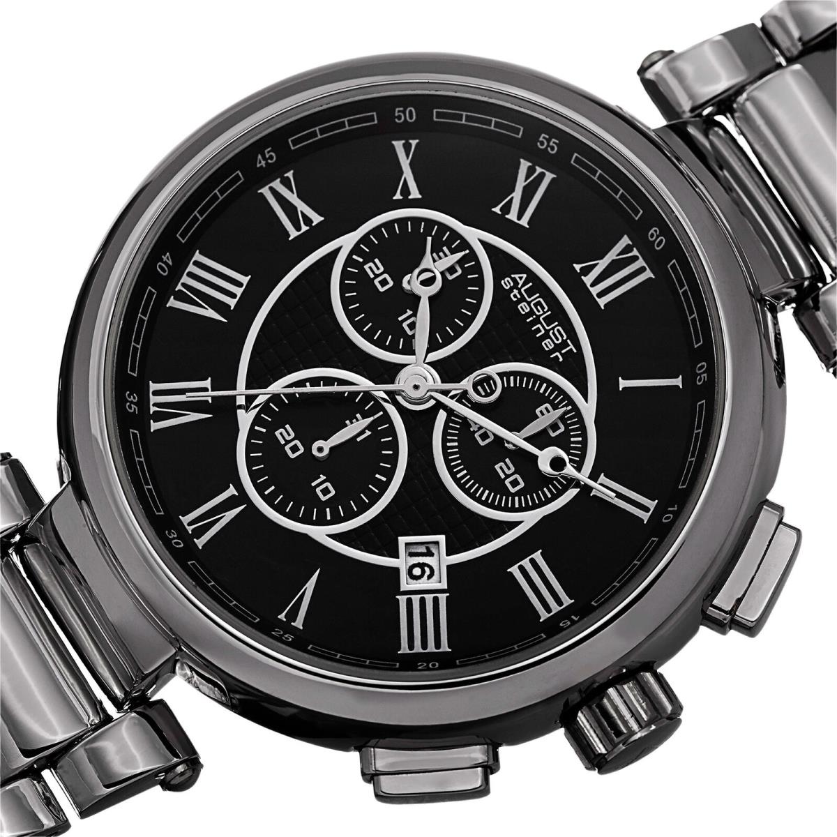 Men`s August Steiner AS8148BK Swiss Chronograph Black Dial Gunmetal Watch