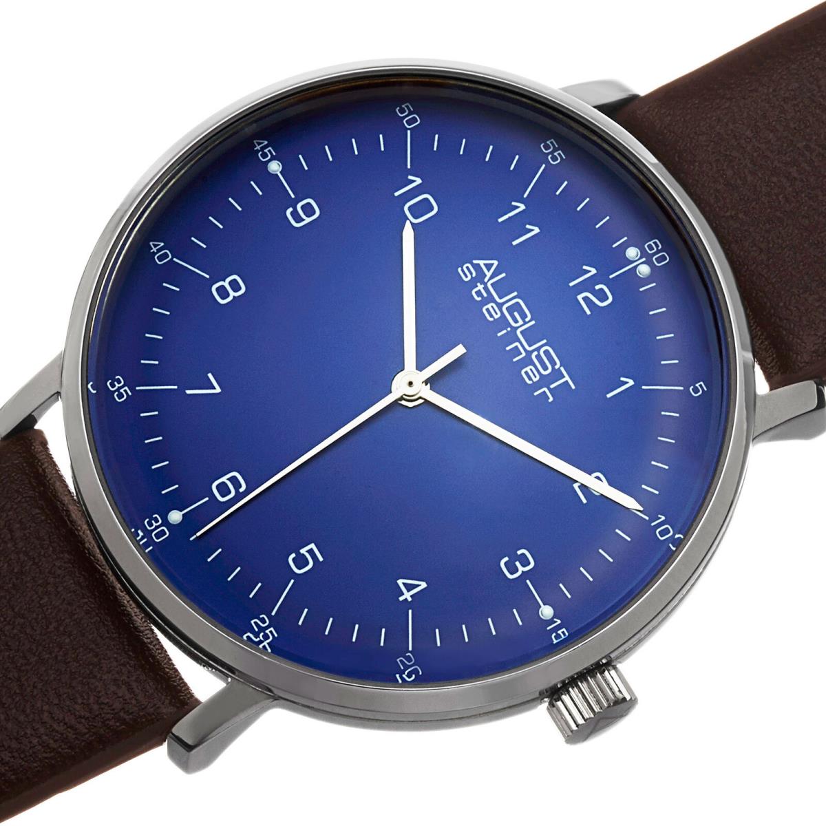 Men`s August Steiner AS8090BR Swiss Quartz Blue Dial Leather Strap Watch