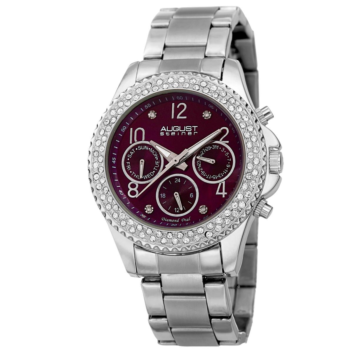 Women`s August Steiner AS8136SSPU Two Time Zone Diamond Bracelet Watch