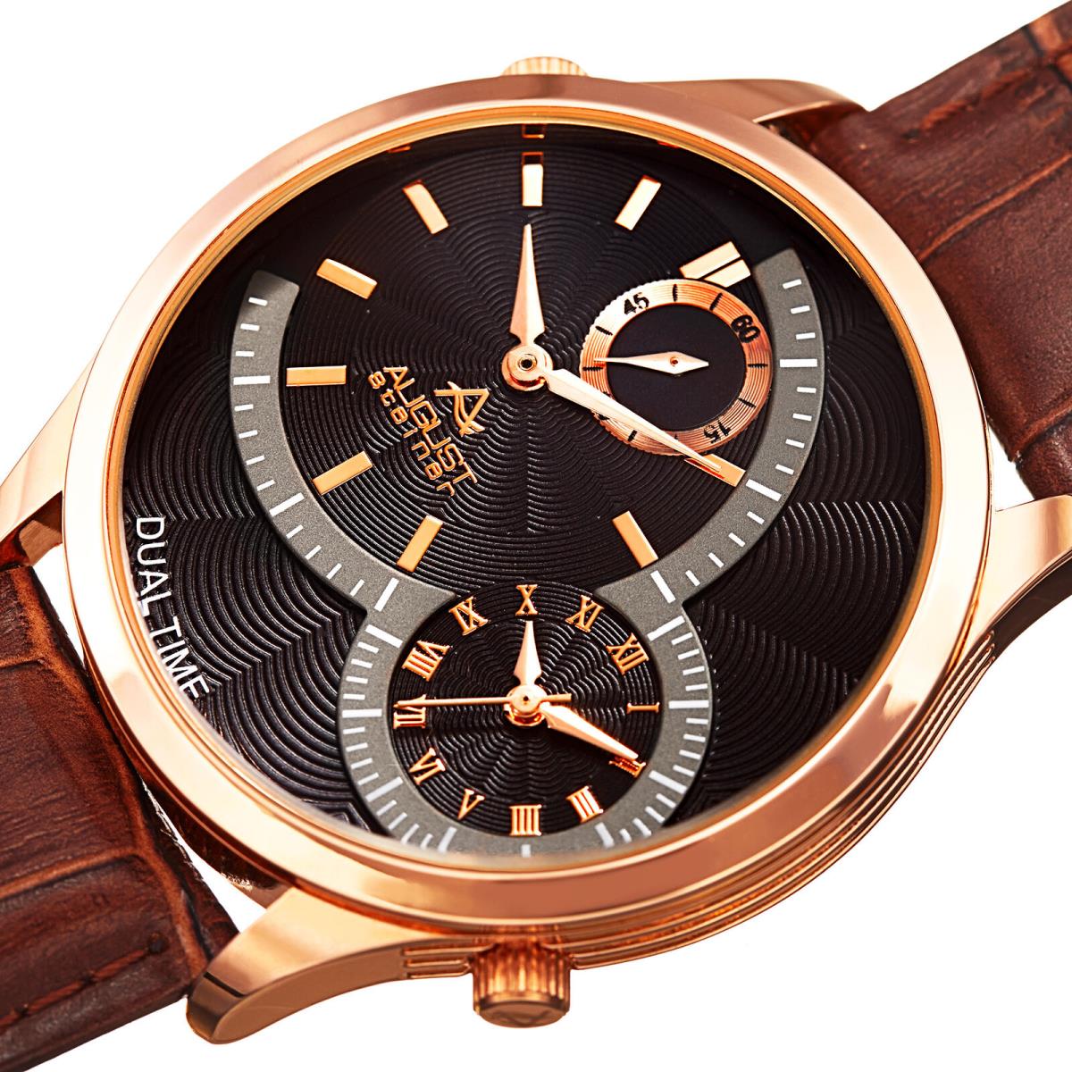 Men`s August Steiner AS8010RGBR Quartz Multifunction Brown Leather Watch