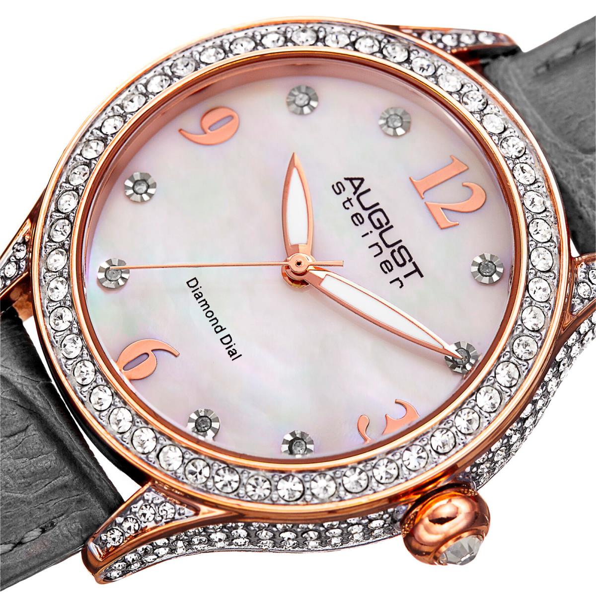 Women`s August Steiner AS8188GY Diamond Dial Crystal Bezel Strap Watch