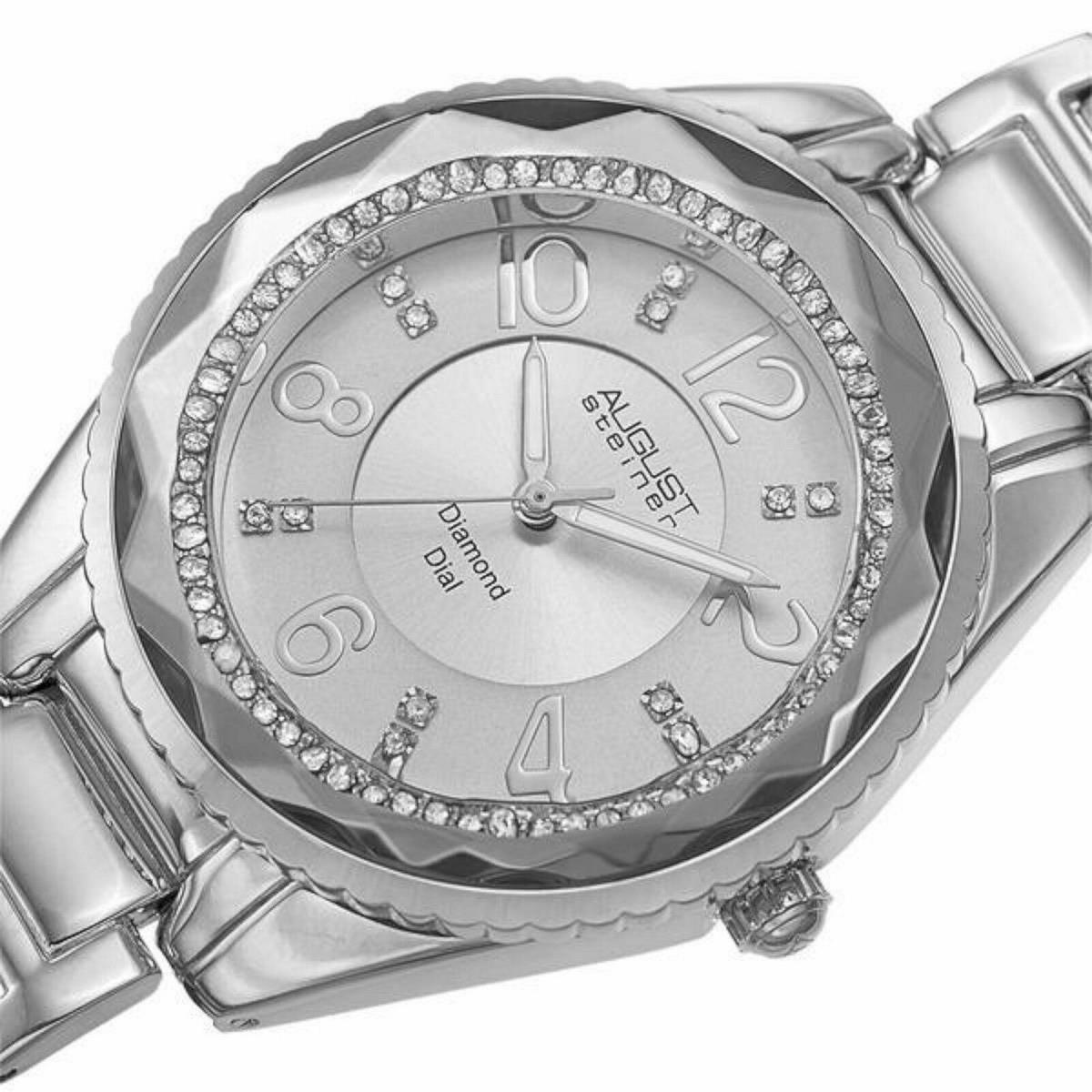 August Steiner AS8122SS Women`s Silver Diamond Dial Watch 40mm Crystal Bezel