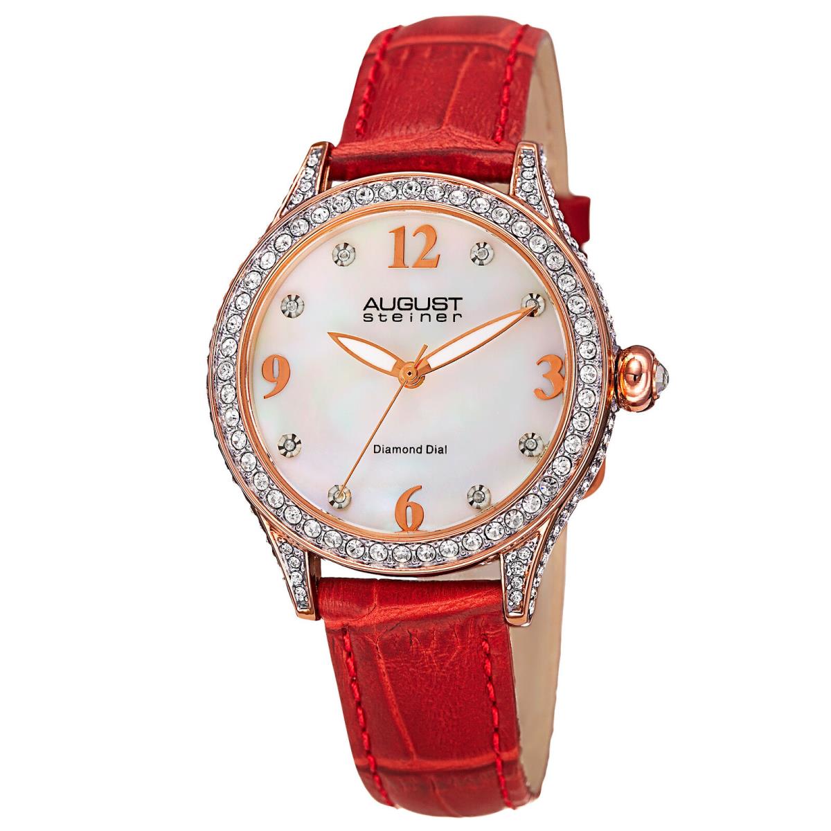 Women`s August Steiner AS8188RD Diamond Dial Crystal Bezel Strap Watch