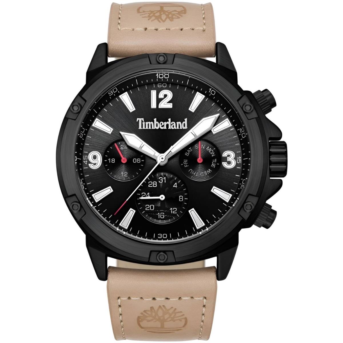 Timberland Men`s Watch Dress Sport Black Dial Light Brown Strap TDWGF9002702