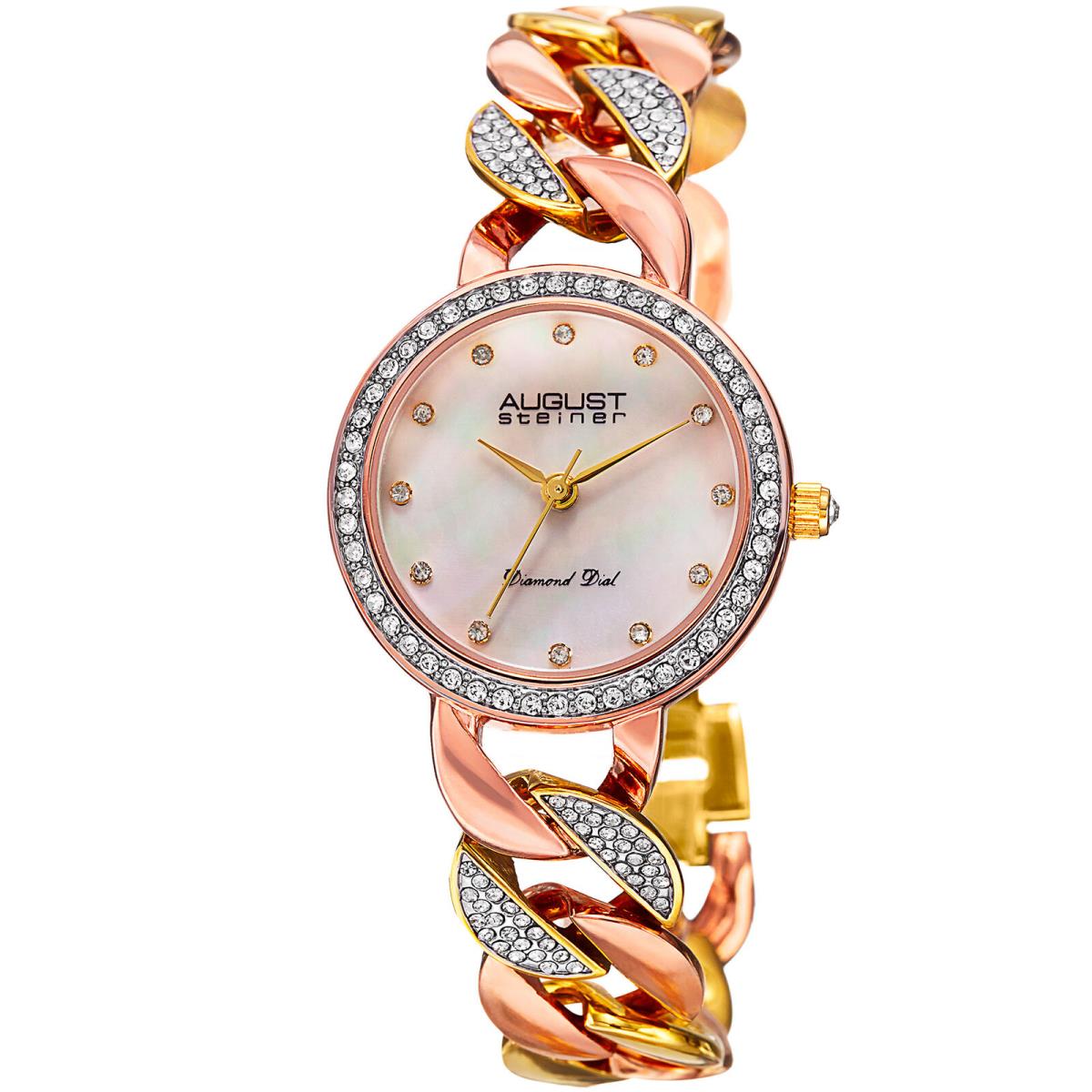 Women`s August Steiner AS8190TRI Diamond Dial Crystal Bezel Link Watch