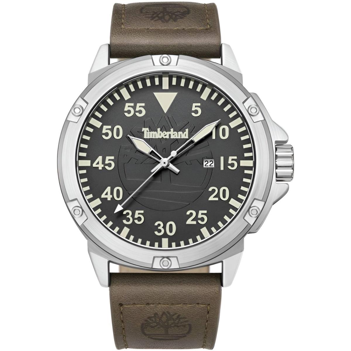 Timberland Men`s Watch Quartz Grey Dial Brown Leather Strap TDWGB9002801