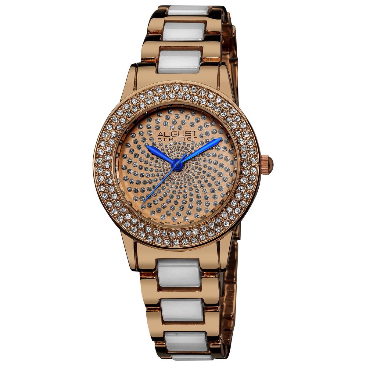 Women`s August Steiner AS8052RG Crystal Glitz White Ceramic Link Bracelet Watch