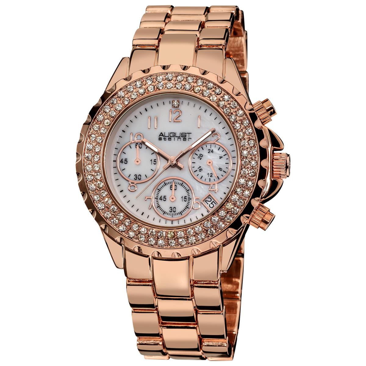 Women`s August Steiner AS8031RG Crystal Chronograph Rose-tone Bracelet Watch