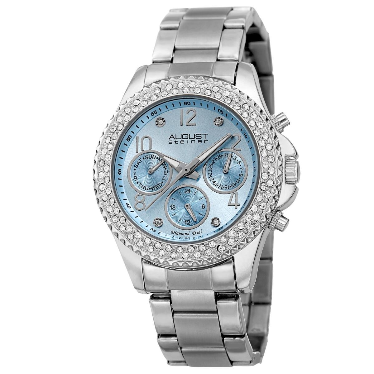 Women`s August Steiner AS8136SSLP Two Time Zone Diamond Bracelet Watch