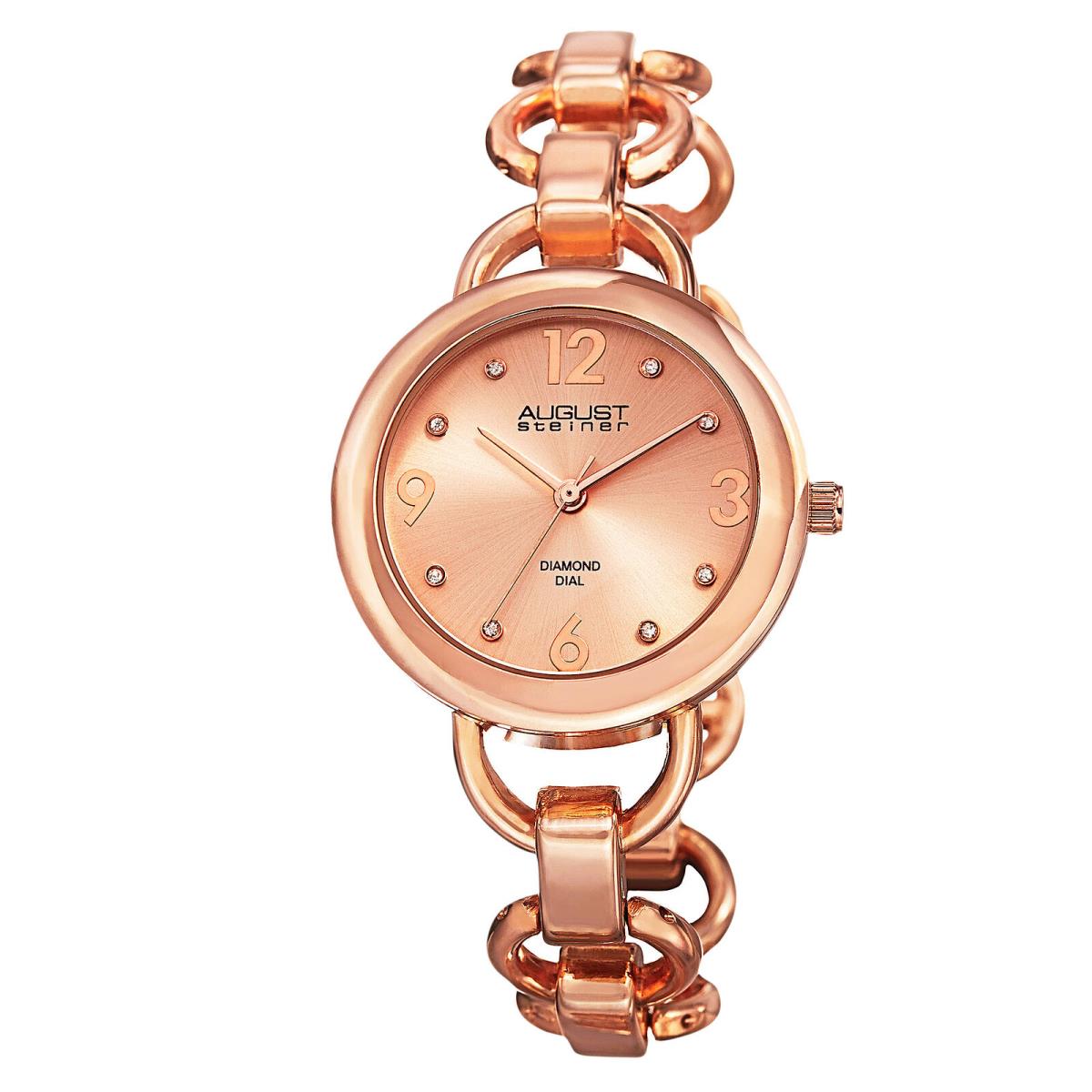 Women`s August Steiner AS8132RG Diamond Markers Rose-tone Chain Link Watch