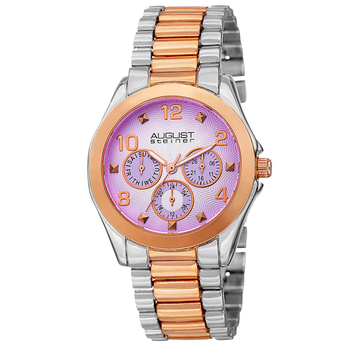 Women`s August Steiner AS8150TTR Day/date Gmt Pink Dial Two-tone Bracelet Watch