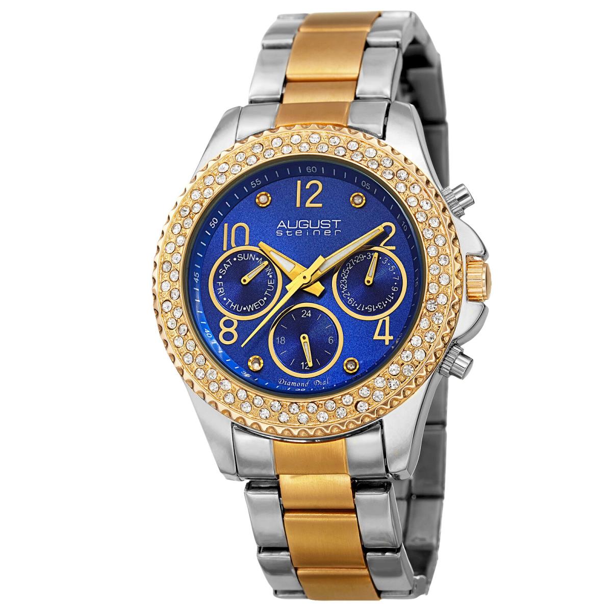 Women`s August Steiner AS8136TTBU Blue Diamond Dial Two-tone Bracelet Watch