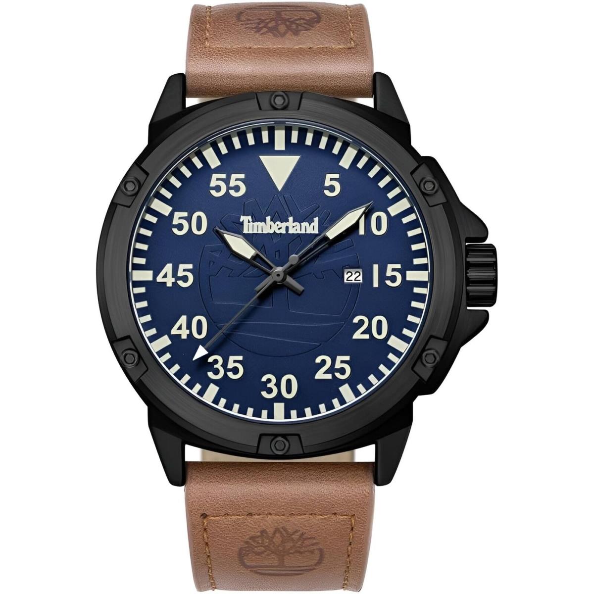 Timberland Men`s Watch Quartz Black Steel Case Beige Leather Strap TDWGB9002803