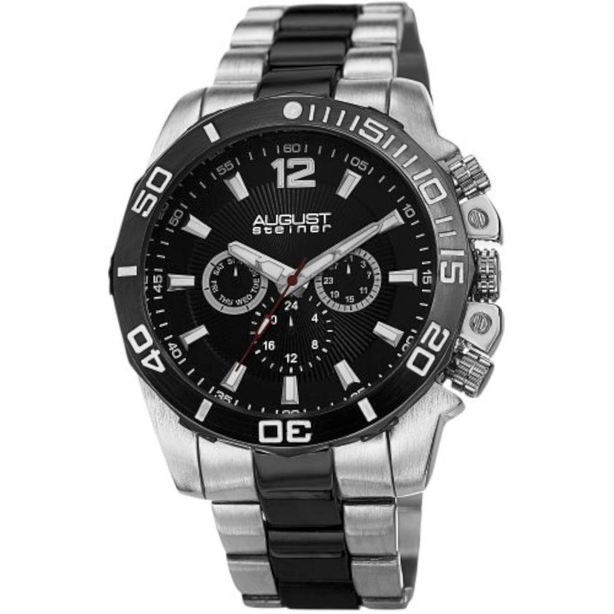 August Steiner AS8113TTB Mens Swiss Quartz Multifunction Black-silver Watch