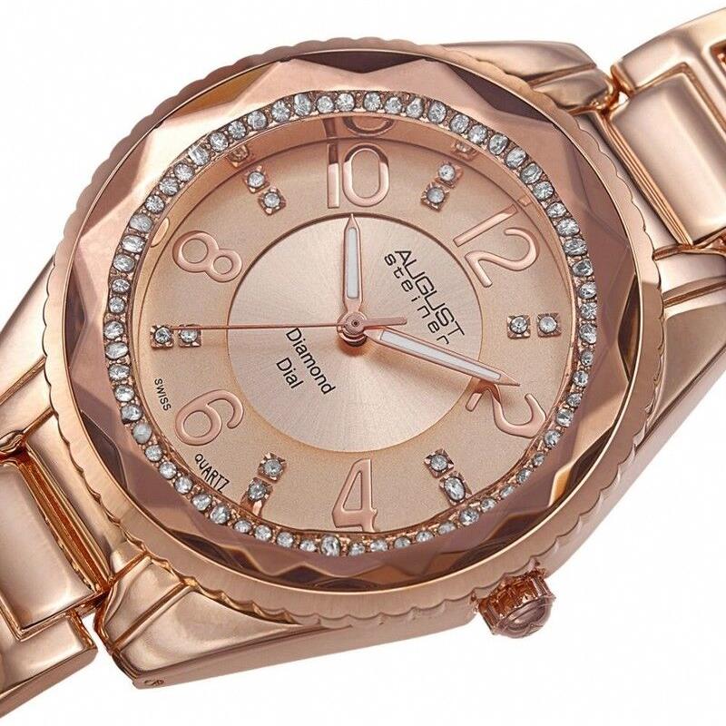 August Steiner Women`s AS8122RG Diamond Dial Rose-tone Bracelet Watch 3340