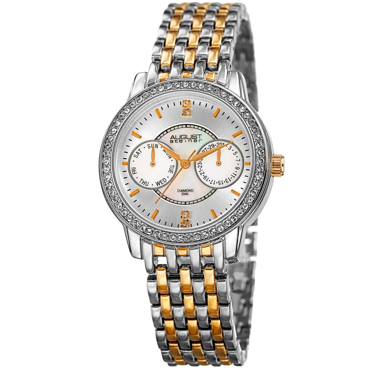 Women`s August Steiner AS8228TTG Diamond Dial Crystal Bezel Date Bracelet Watch