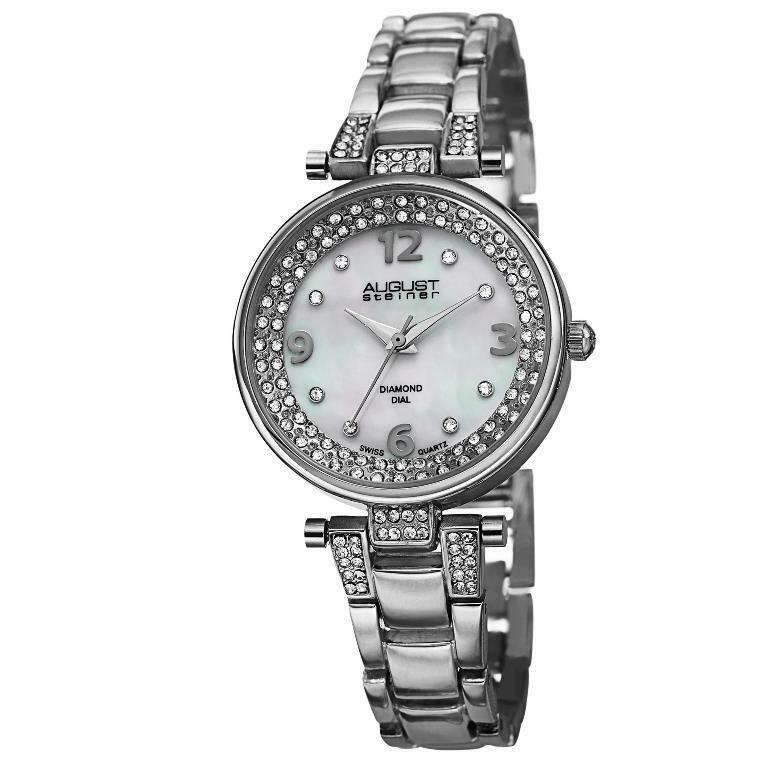 August Steiner AS8137SS Swiss Quartz Diamond Markers Womens Watch