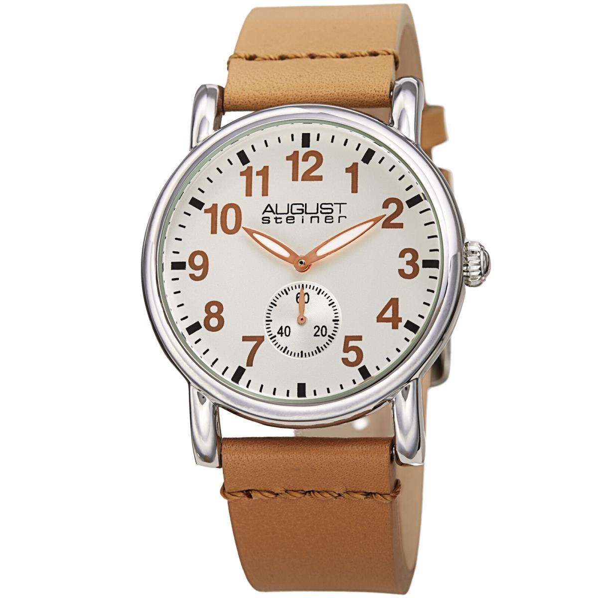 Women`s August Steiner AS8110SS Classic Silver Tone Quartz Leather Strap Watch