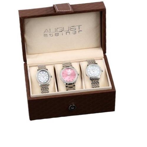 August Steiner Women`s Dazzling Diamond Swiss Quartz 3 Watch Set