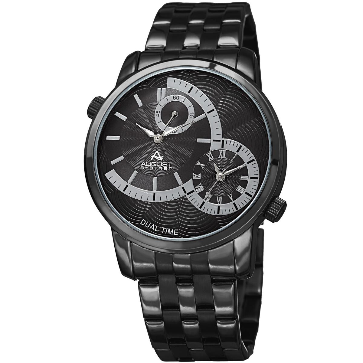 Men`s August Steiner AS8210BK Dual Time Sub-second Dial Steel Bracelet Watch