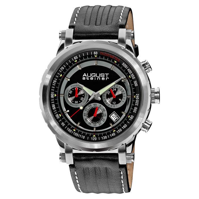 August Steiner AS8014SS-A Swiss Watch with Chronograph Tachymeter and Date