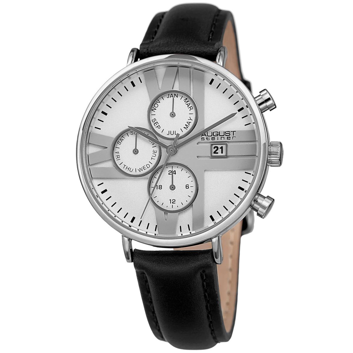 Women`s August Steiner AS8220BK Two Time Zone Date Leather Strap Watch