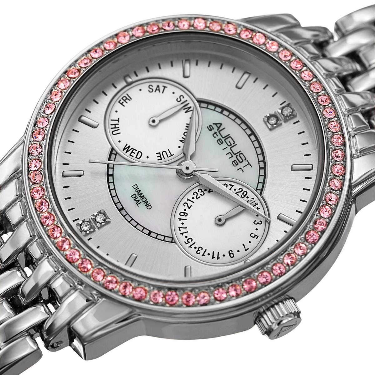 Women`s August Steiner AS8228SS Diamond Dial Crystal Bezel Date Bracelet Watch