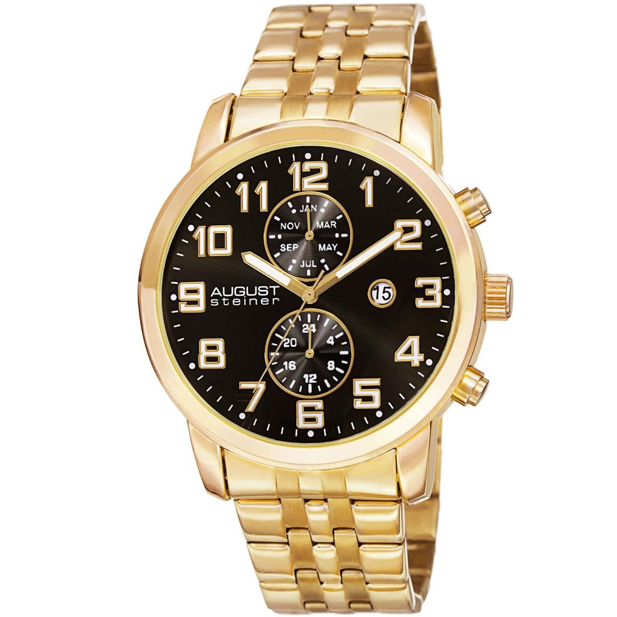 Men`s August Steiner AS8175YGB Swiss Dual-time Gold-tone Stainless Steel Watch