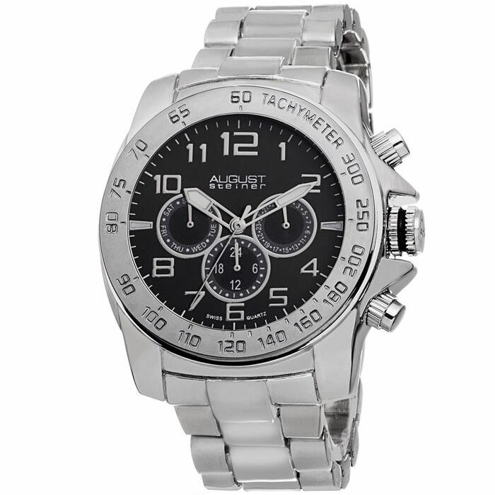 August Steiner Mens AS8095SSB Black Dial Silver Watch