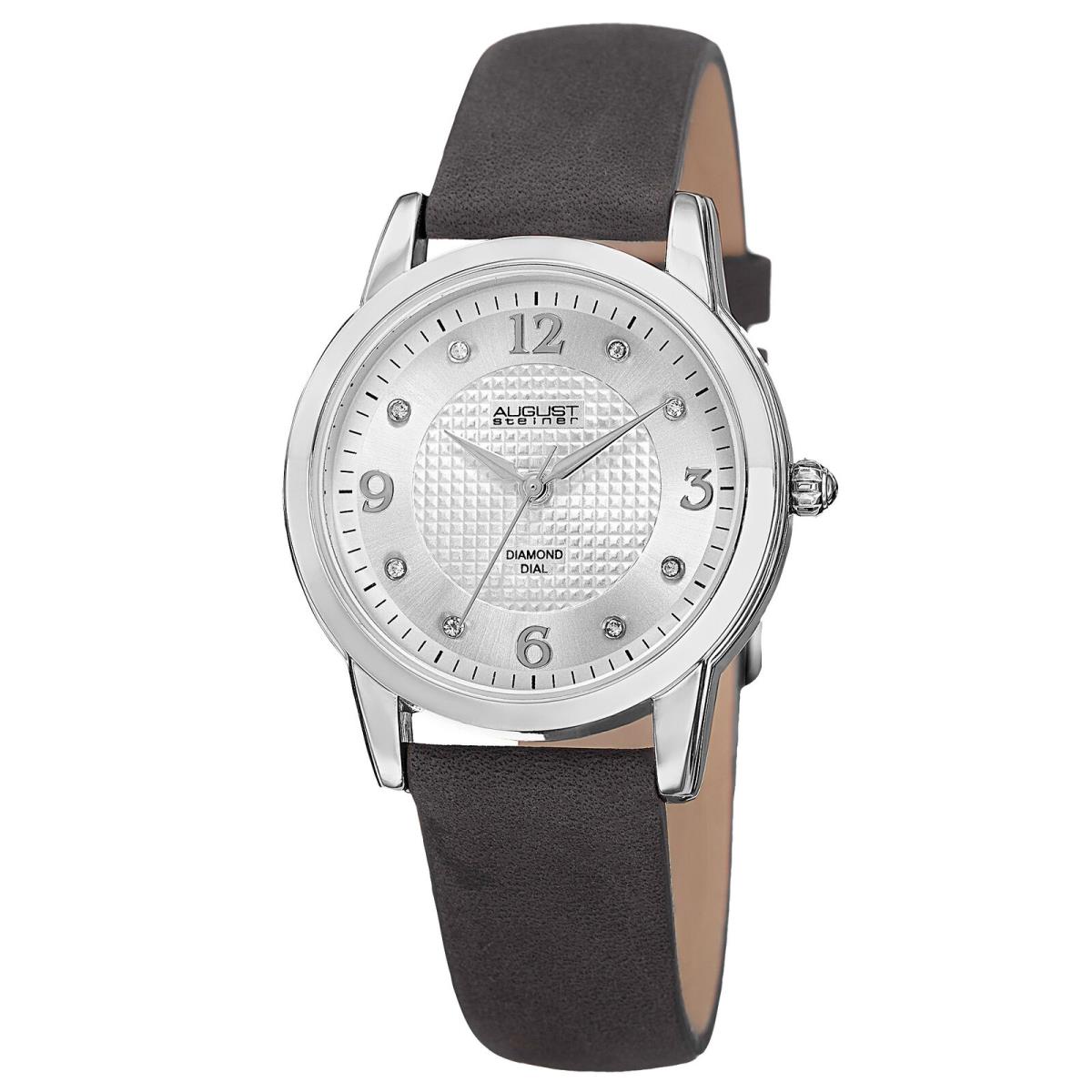 Women`s August Steiner AS8198GY Diamond Hour Marker Leather Strap Watch