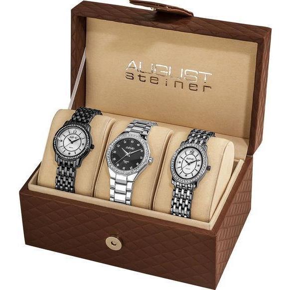 August Steiner Women`s Dazzling Diamond Swiss Quartz 3 Watch Set