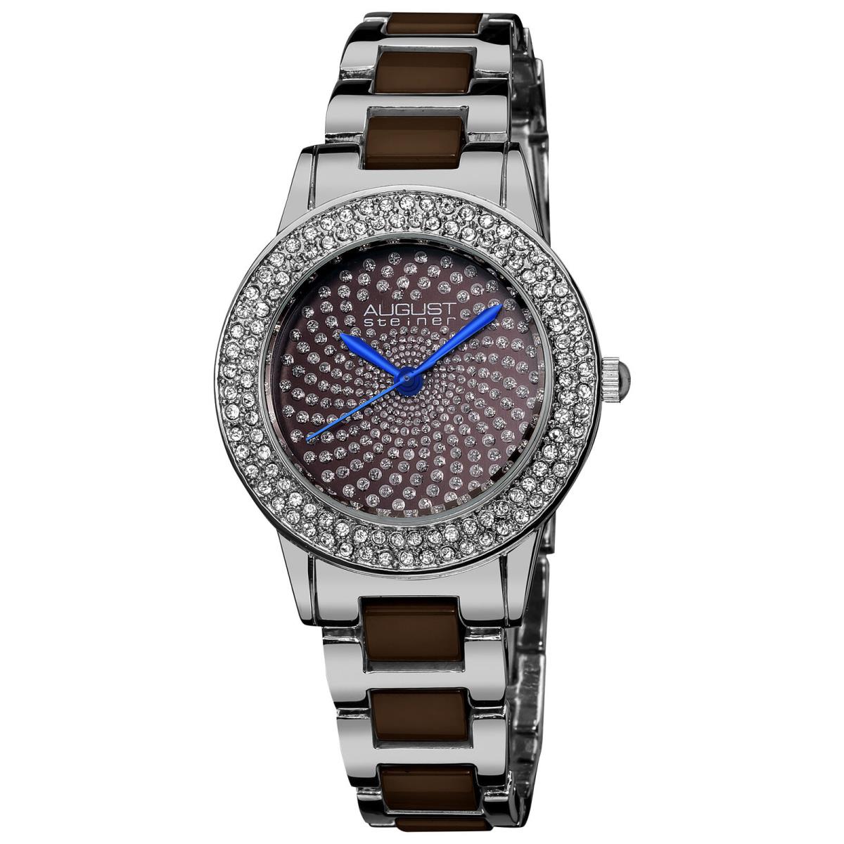 Women`s August Steiner AS8052BR Crystal Glitz Brown Ceramic Link Bracelet Watch